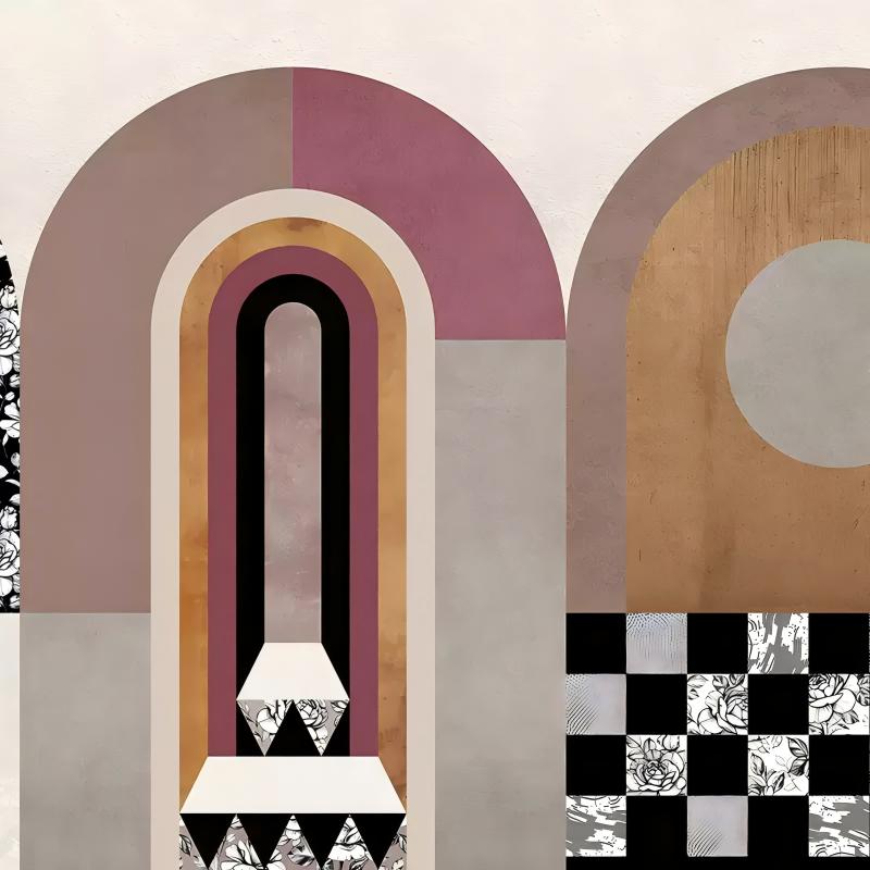 Italian Geometric Color-Block Arch Botanical Dye Inkjet-Print Feature Wallpaper