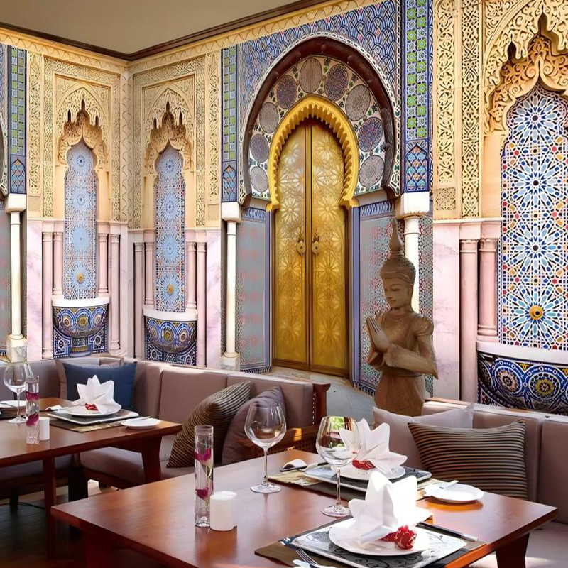 Middle Eastern Moroccan Arch-Tile Botanical Dye Inkjet-Print Feature Wallpaper