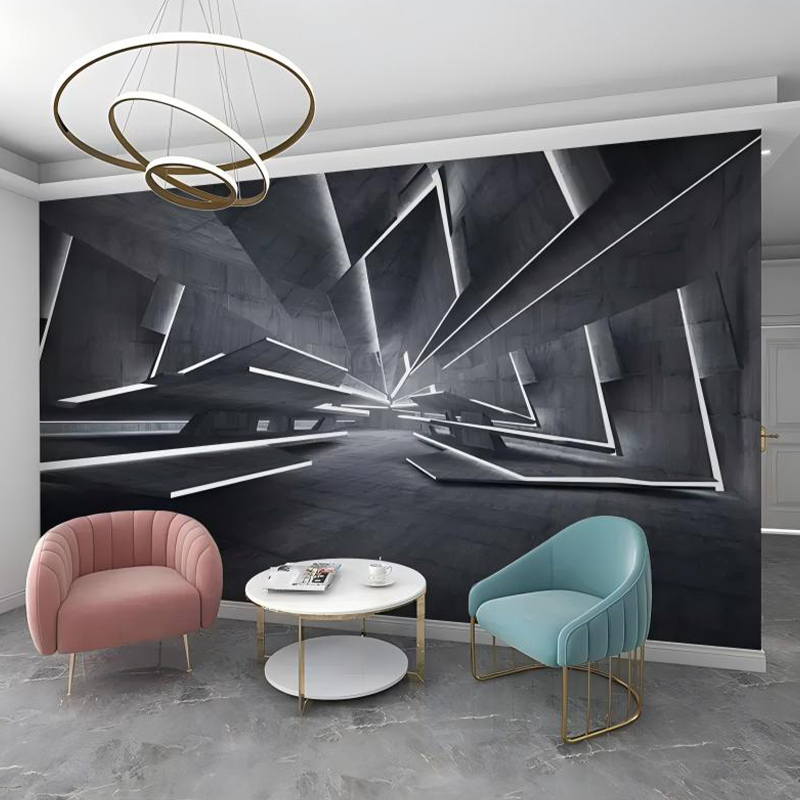 3D Tunnel-Perspective Botanical Dye Inkjet-Print Feature Wallpaper